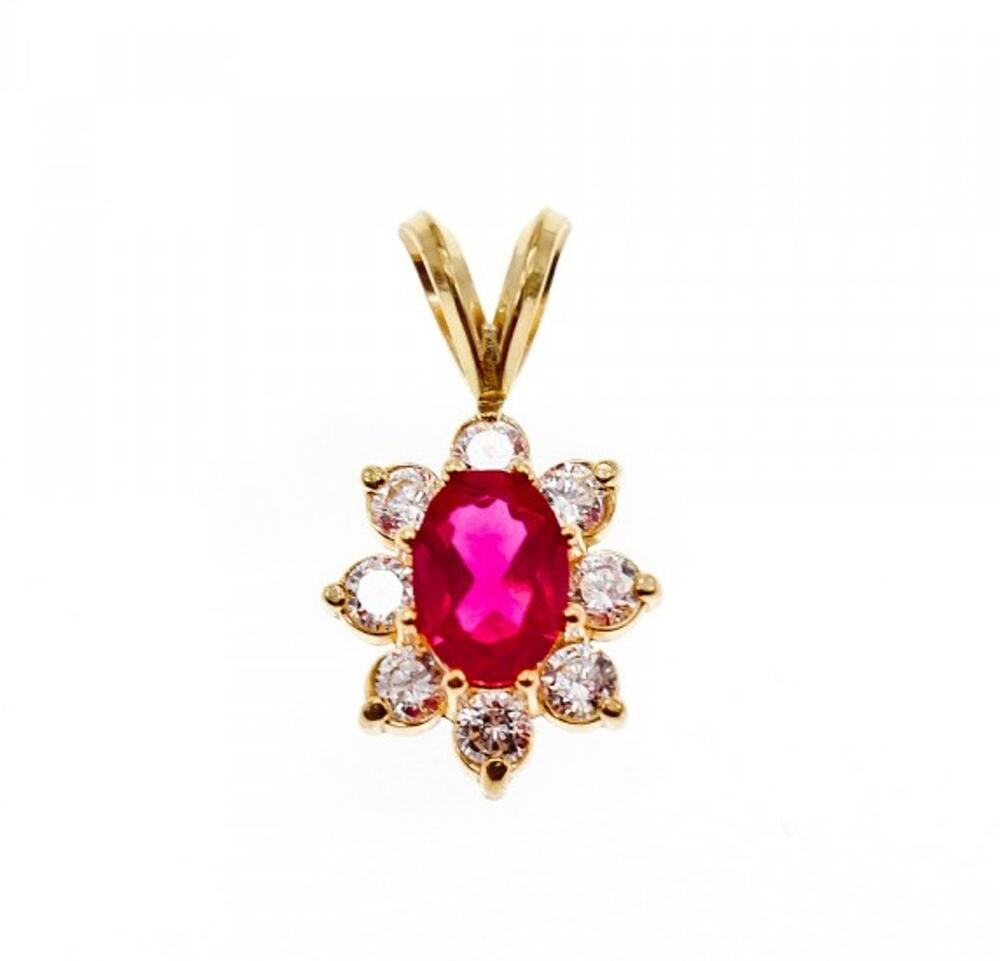 14K Yellow Gold Ruby & White Topaz Pendant